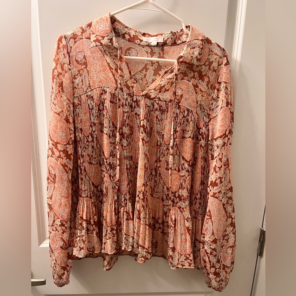 LC Lauren Conrad Pink Pleated Ruffled Blouse